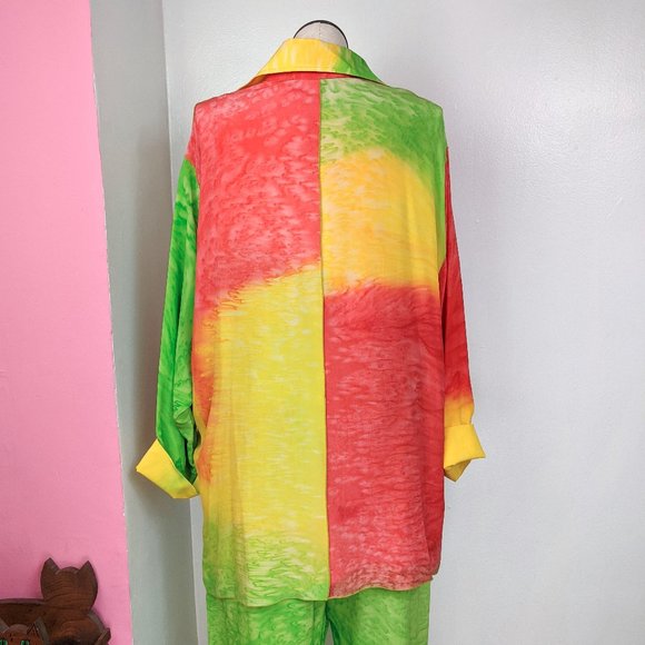 Paul Sisto Bold Colorful Green / Yellow / Red Three Piece Blouse & Pant Set - Picture 8 of 15